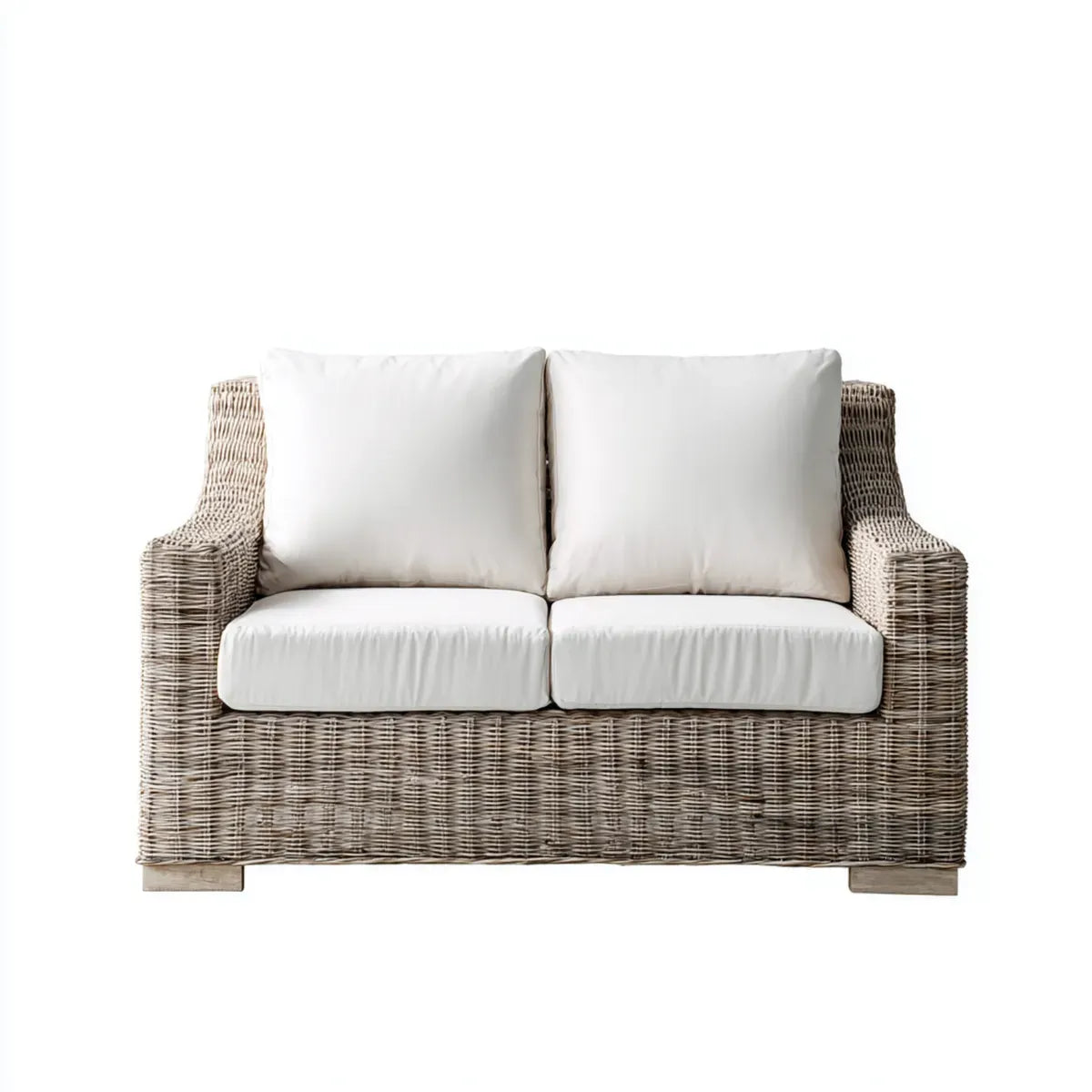 Sofa ogrodowa, Tapczan ogrodowy 2 beżowe siedzenia 140 x 85 x 90 cm w syntetycznym rattanie PE z poduszkami poliestrowymi