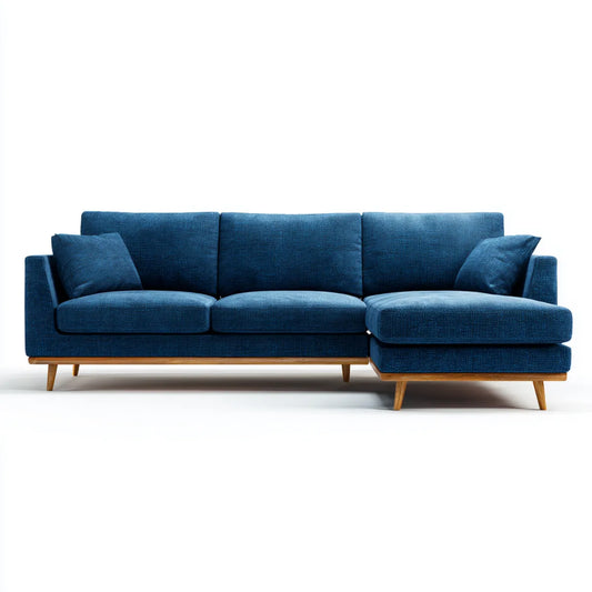 Sofa, Kanapa narożna z ciemnoniebieskim zwrotnikiem 260 x 160 x 85 cm poliestrowy kształt L