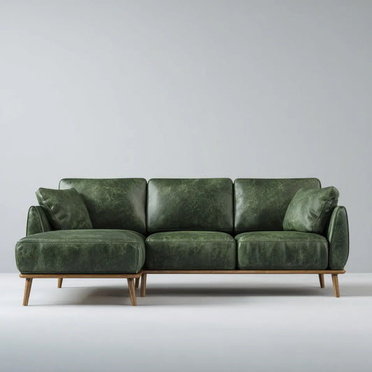 Sofa, 3-osobowa kanapa narożna z rekamierem ciemnozielonym 260 x 160 x 85 cm sztuczna skóra PU kształt litery L