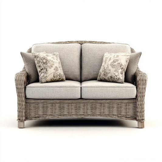 Sofa ogrodowa, Tapczan ogrodowy 2 miejsca szary 135 x 80 x 85 cm w prostokątnym rattanie plecionym