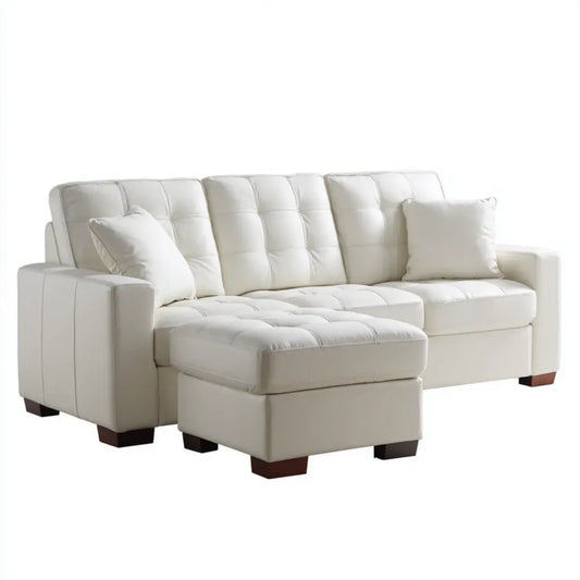 Sofa, 3 fotela zestaw z białym off- biały puf 250 x 160 x 90 cm Powłoka w kształcie litery L