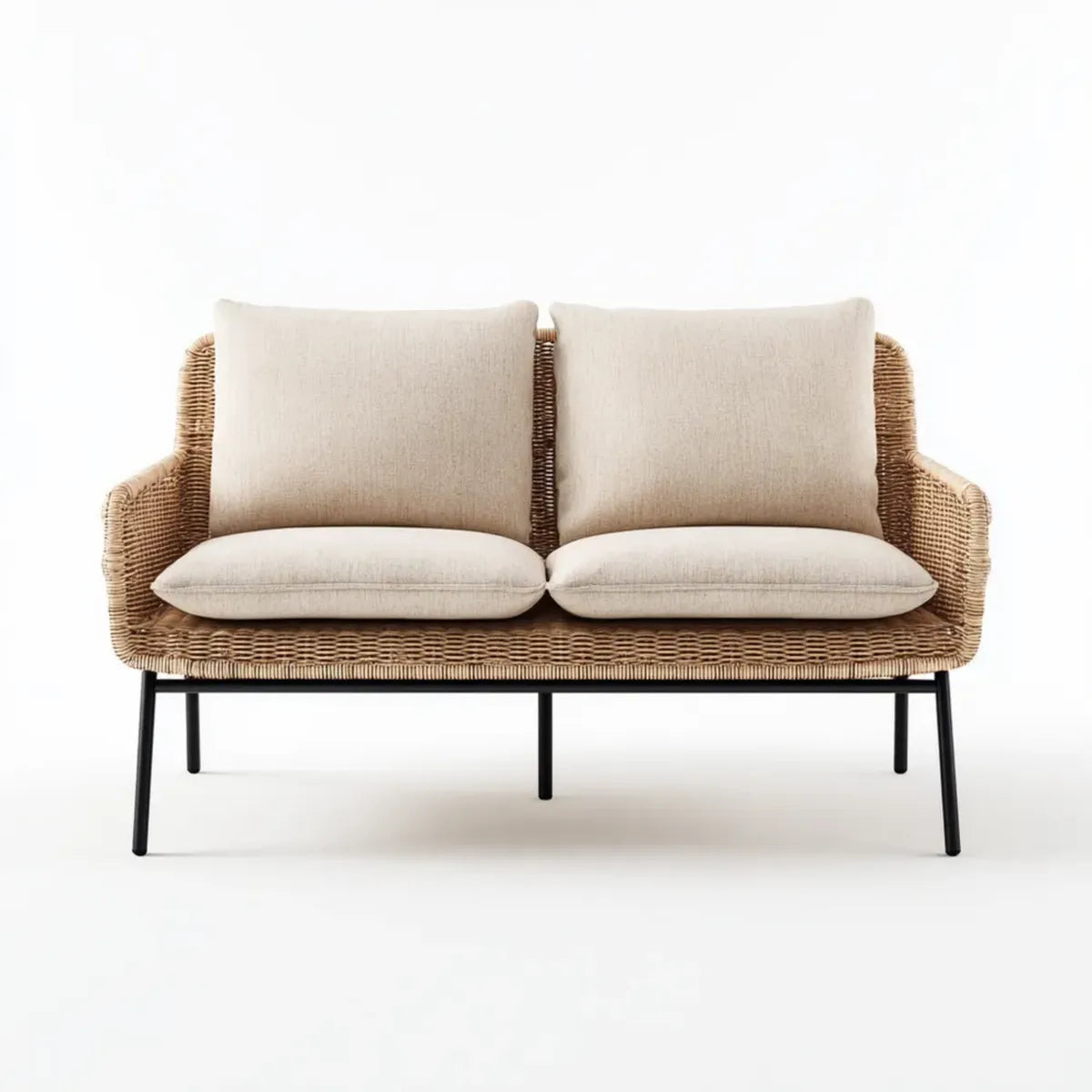 Sofa ogrodowa, Tapczan ogrodowy 2 beżowe fotele 130 x 70 x 78 cm w kształcie prostokątnym rattan PE