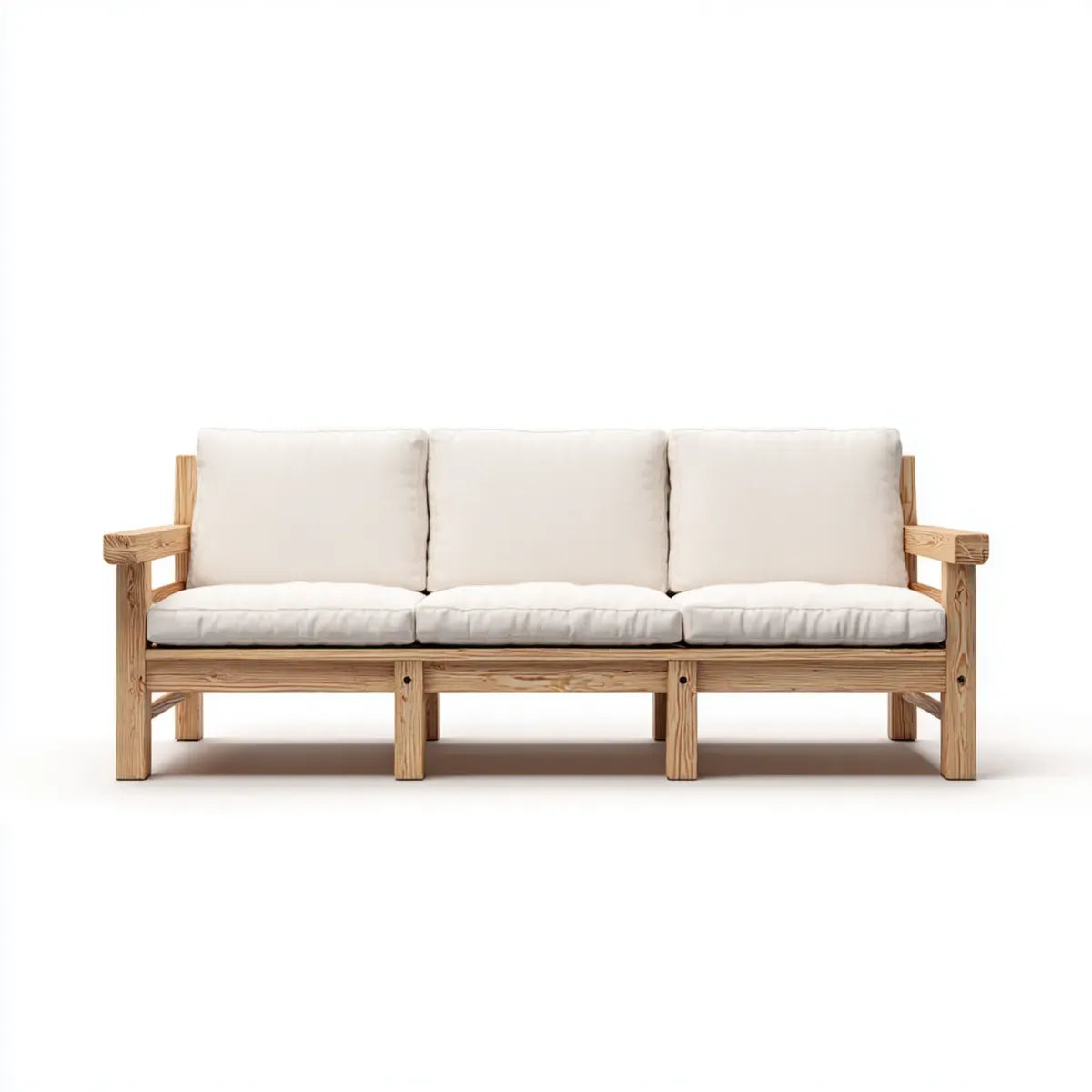 Sofa ogrodowa, Taras sofa 3- fotelik Krem przyroda 200 x 76 x 78 cm z litego drewna sosnowego z poliestrową poduszką prostokątną