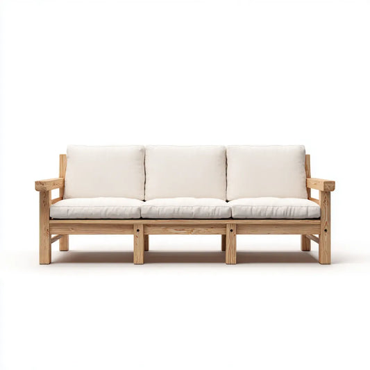Sofa ogrodowa, Taras sofa 3- fotelik Krem przyroda 200 x 76 x 78 cm z litego drewna sosnowego z poliestrową poduszką prostokątną