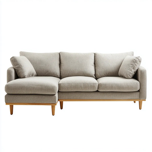 Sofa, 3 fotela poliestrowa beżowa sofa z szezlongiem 230 x 150 x 86 cm