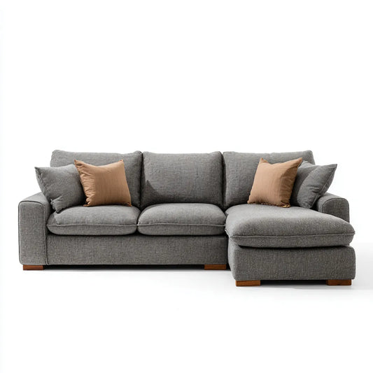 Sofa, 3 fotela L szara sofa z prostym szezlongiem 260 x 160 cm poliester