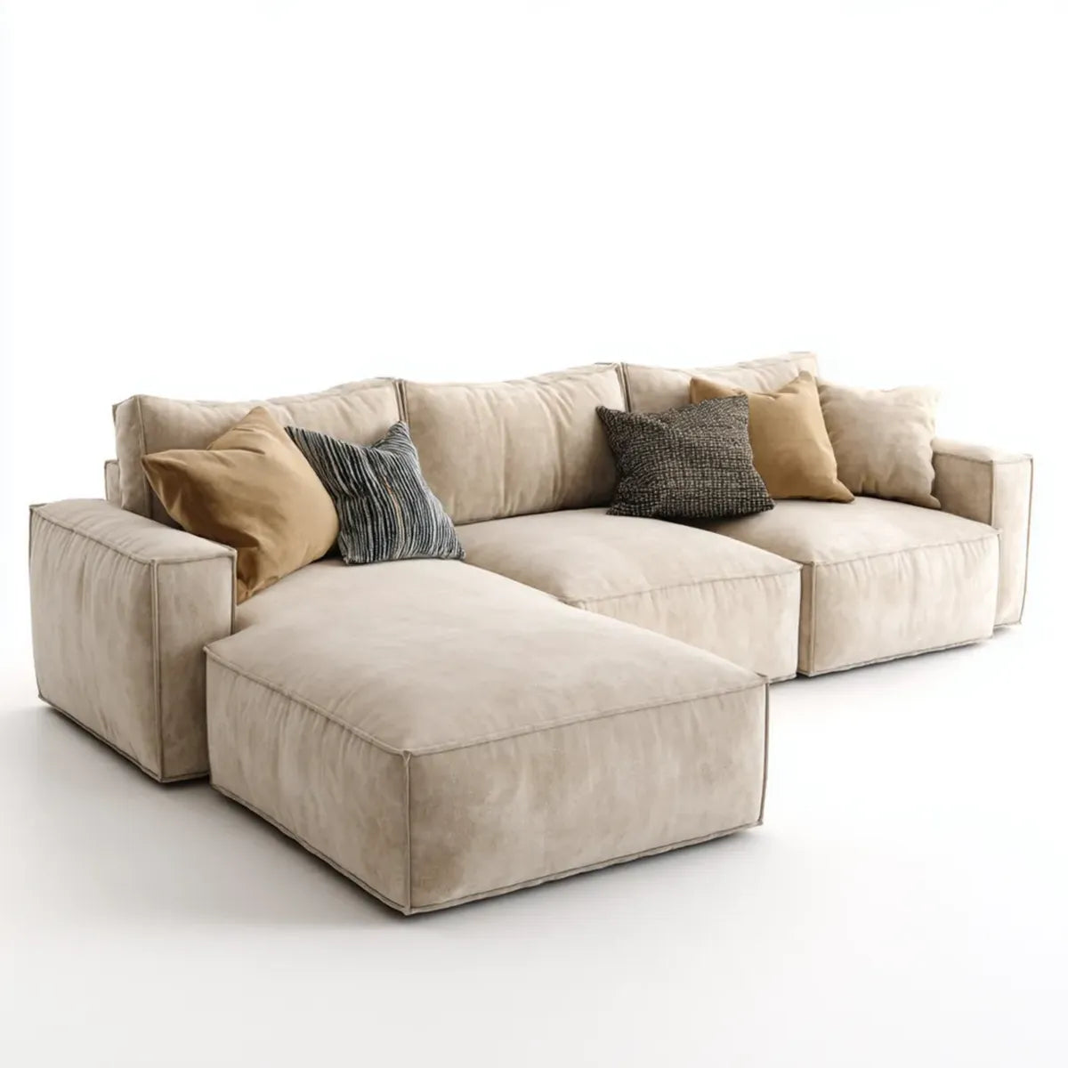 Sofa z beżowym, południowym efektem aksamitu poliestrowego 290 x 170 x 85 cm