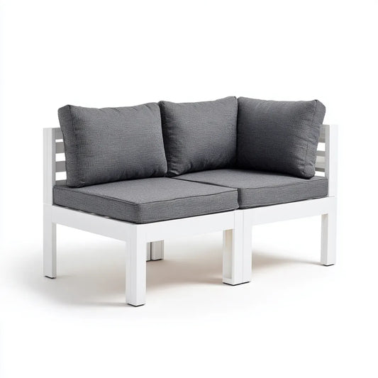 Sofa ogrodowa, Modułowa sofa ogrodowa 2 fotele białe i szare aluminium 140 x 70 cm, 140 x 70 x 70 cm
